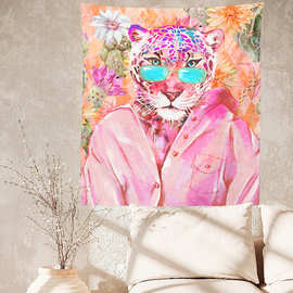 跨境专供 彩色豹子植物花卉印花挂毯 装饰背景布