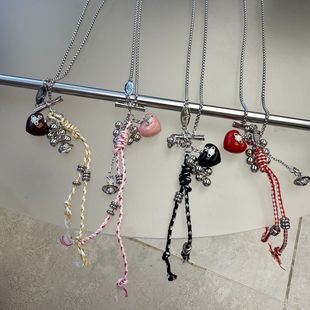 Cross-Border New Saturn Colorful Climbing Rope Woven Keychain Heart Grape Bunch Personalized Long Necklace Sweater Chain