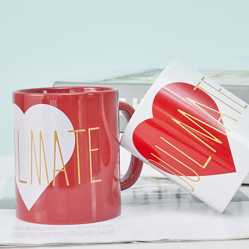 Casa pareja Taza de cerámica creativa patrón amor avena leche café gran capacidad