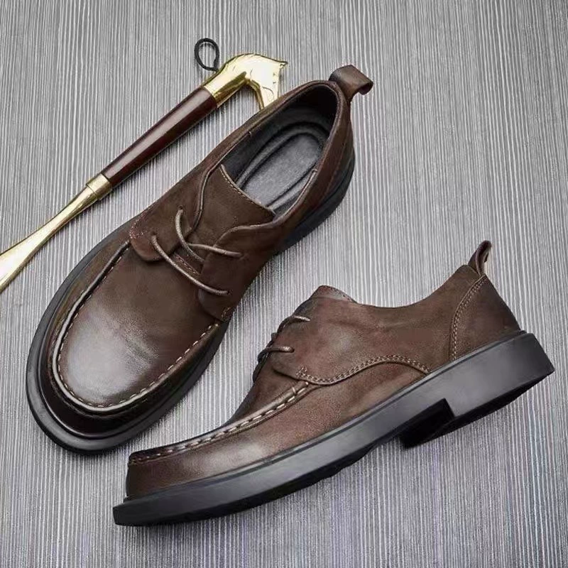 Мужские повседневные туфли из натуральной кожи (первый слой), осенние удобные деловые туфли на шнуровке с круглым носком из замши с мягкой подошвой