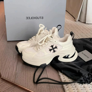 Grape Mom Same Style ~ Spring New Cross Flower Increased Thick Bottom Casual Lace-up All-match Sports Style Torre Shoes for Women