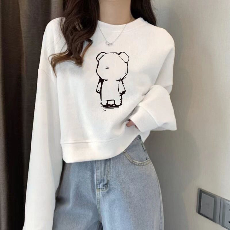 쇼트 화이트 땀 여자 2024 가을 새로운 한국식 올매치 슬림 핏 탑 얇은 외부 착용 학생 스몰