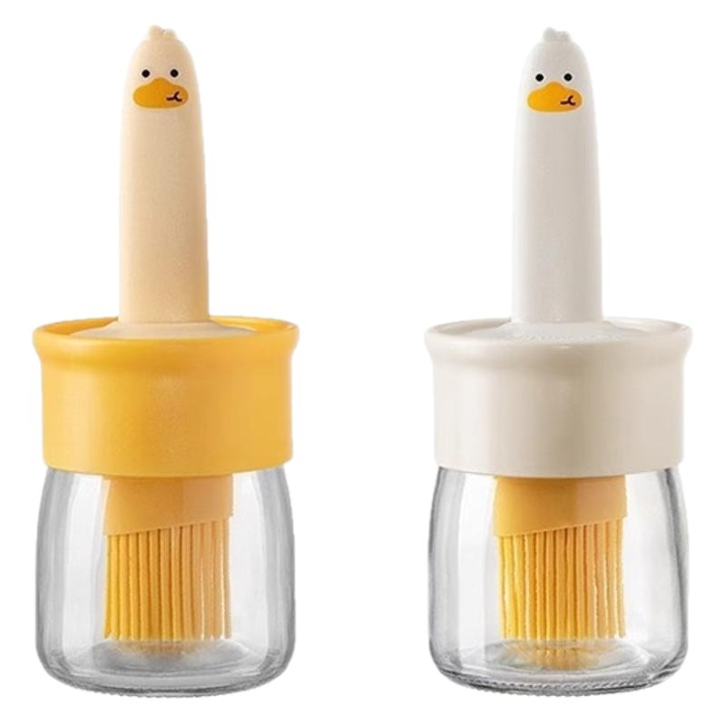 Petita olla de aceite de pato amarillo botella de cepillo de aceite todo en uno cepillo de silicona de barbacoa resistente a altas temperaturas botella de horneado con botella de cepillo de aceite