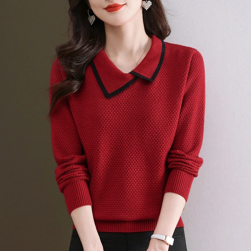 [Толстая модель] зимний новый свитер с длинными рукавами женский свободный короткий отворот дизайн трикотажный свитер