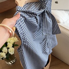 【原版格子布】设计感绑带领口格子背心女2025夏新款别致龄无袖上