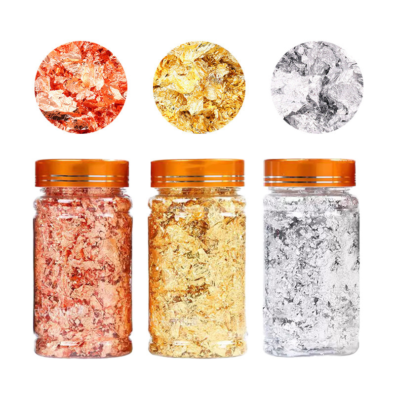Gold Foil Nail Art Accessories Trendy Gold Foil Silver Foil Fragments Large Bottle Tin Foil Creative Nail Decorations