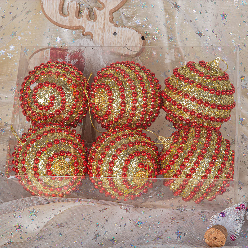 En stock 8CM 6 Paquete de bolas de Navidad bola de la cadena de espuma de color de oro en polvo BOLA DE Navidad centro comercial decoración de Navidad Decoración