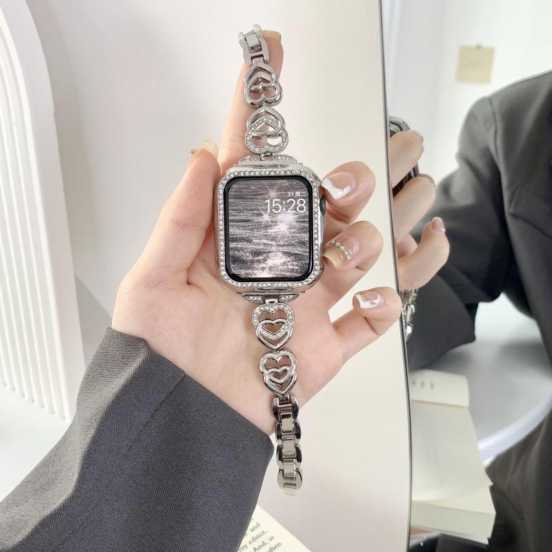 Suitable for Apple SE watch iwatch7 double love thin chain Diamond Strap applewatch6 metal strap