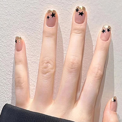 Fresh and Gentle French Star Style Short Ice-Transparent Whitening and Elegant Removable Nail Art Kit, 24 Pieces Set