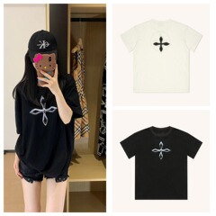 SKドリームクロスフラワーレトロワイドフィットTシャツゆったり大きめ半袖Tシャツ夏