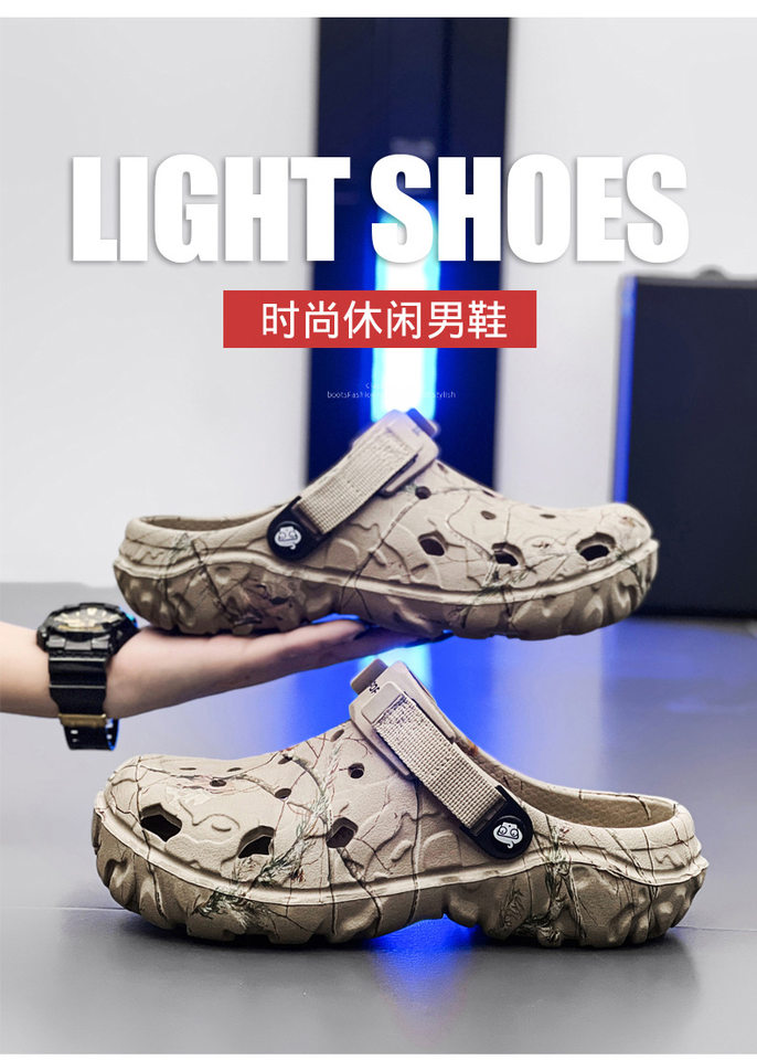 Dép sandal nam đế bệt thoáng khí kiểu lỗ tròn hai kiểu đeo — màu kaki, trắng, đen chi tiết 2
