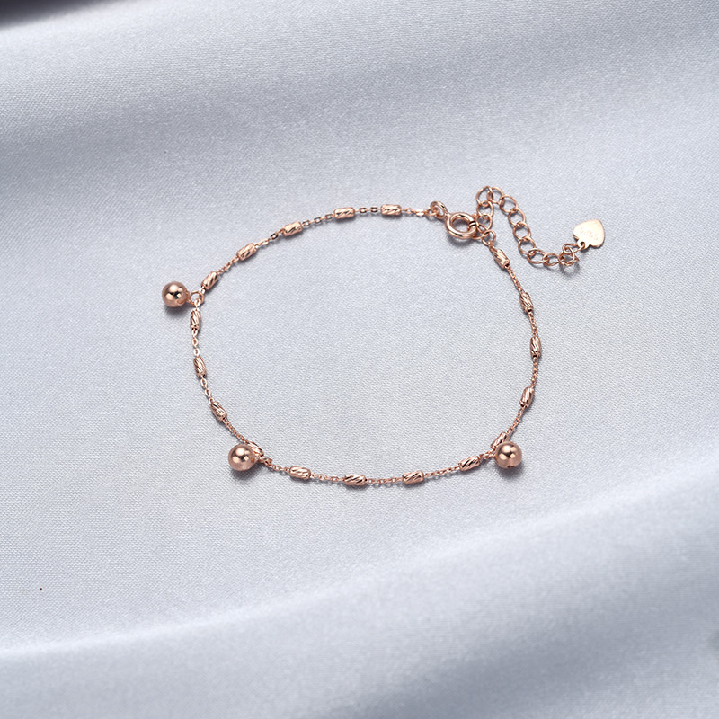 S925 cuentas redondas de plata esterlina pulsera de oro rosa personalidad femenina estilo coreano pulsera de cadena de cilindro a rayas pulsera joyería