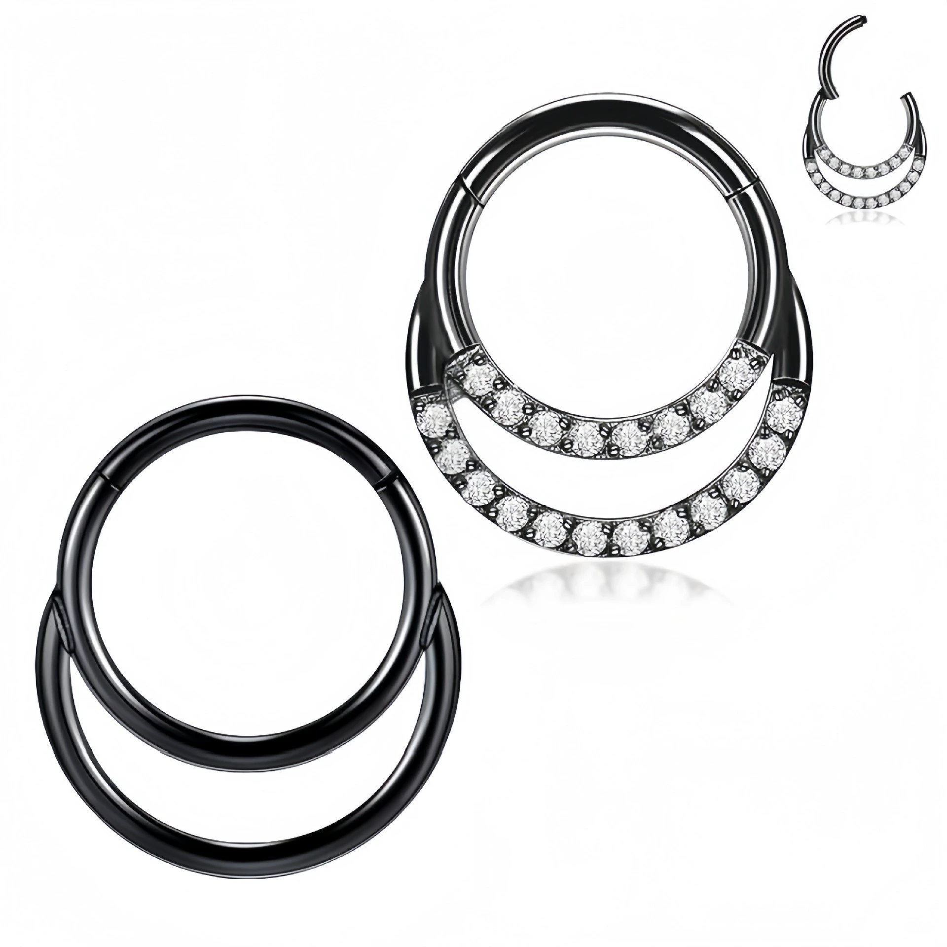 Nose Piercing Hoop, stainless steel with zirconia accents, 1.2×6–12 mm sizes