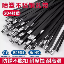 304喷塑不锈钢扎带4.6*300黑色金属扎带桥架束线带标牌电缆扎丝
