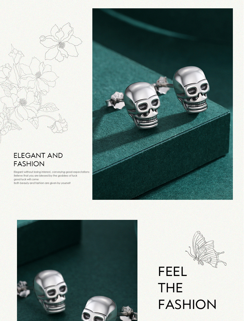 Retro Skull Silver Plating Ear Studs 1 Pair