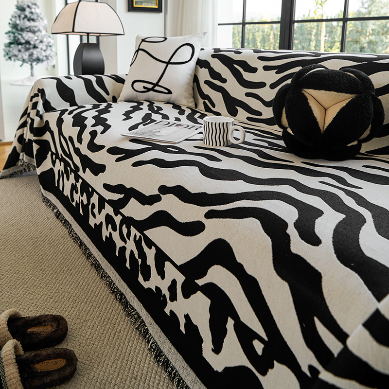 Zebra toalla de sofá anti-cat arañazo sala de estar línea recta combinación de arena libera polvo cuatro estaciones cubierta de sofá general lujoso ligero