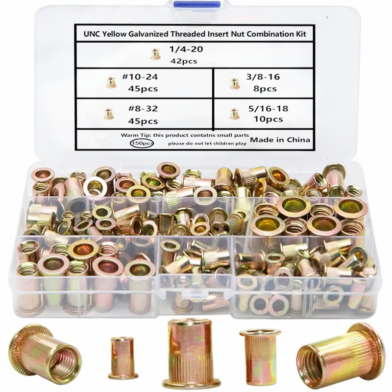 跨境爆款 150PCS英制拉铆螺母碳钢镀彩锌拉铆钉英制螺纹嵌件组合