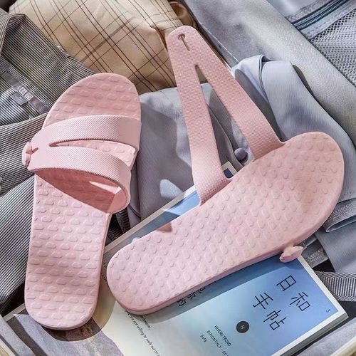 Portable travel slippers for women summer creative storage beach shoes bathroom non-slip travel removable flat slippers