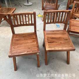 新中式老榆木椅子家用靠背喝茶椅餐椅禅意民宿咖啡馆板凳实木餐椅