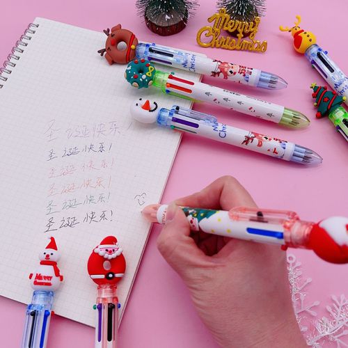 New Christmas 6-color ballpoint pen cartoon Santa Claus ten-color push-button color handbook pen student prizes wholesale