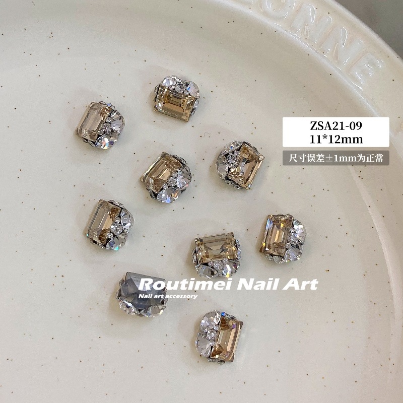 新款K9直角堆钻成品美甲饰品爆闪无底托小号长方冰糖指甲装饰钻球|undefined