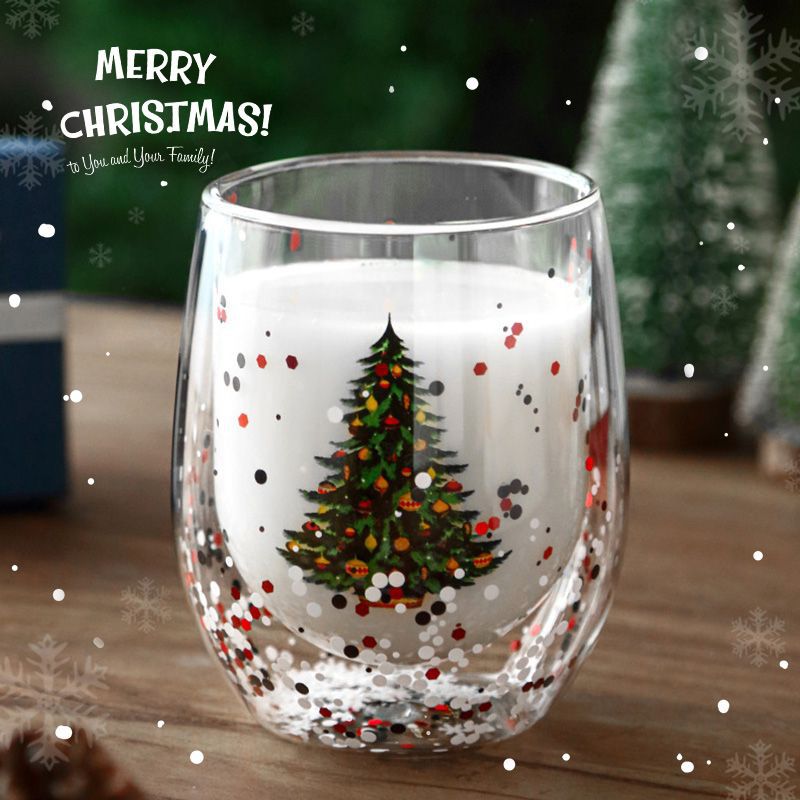 Taza navideña transparente para árbol de Navidad, taza de vidrio de doble capa, regalo creativo, taza navideña de vidrio de borosilicato alto, taza navideña creativa