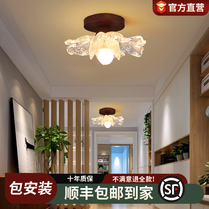 Vintage Wabi-Sabi Style Corridor Lights for Guesthouses, Entrance Hall Lights, Creative Glass Ceiling Lights for Bedroom and Walk-In Closet