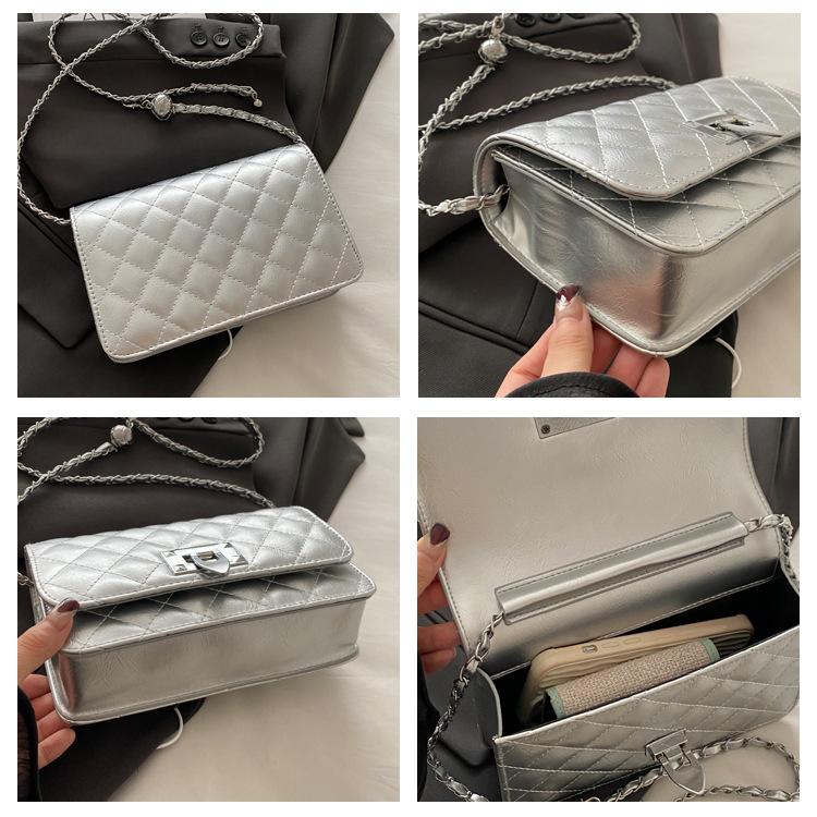 The diamond-patterned embroidered thread fashionable and elegant lock buckle elegant small bag for women's 2024 autumn new style versatile ins crossbody bag for women undefined