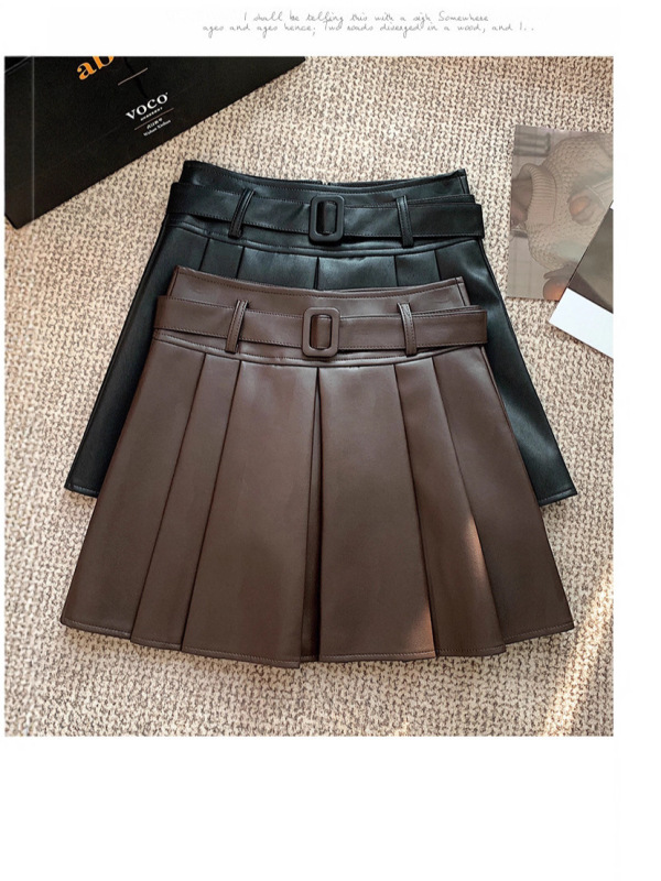 百褶裙半身裙女秋装2025新款皮裙短裙高腰A字裙半裙裙子伞裙裤裙|undefined