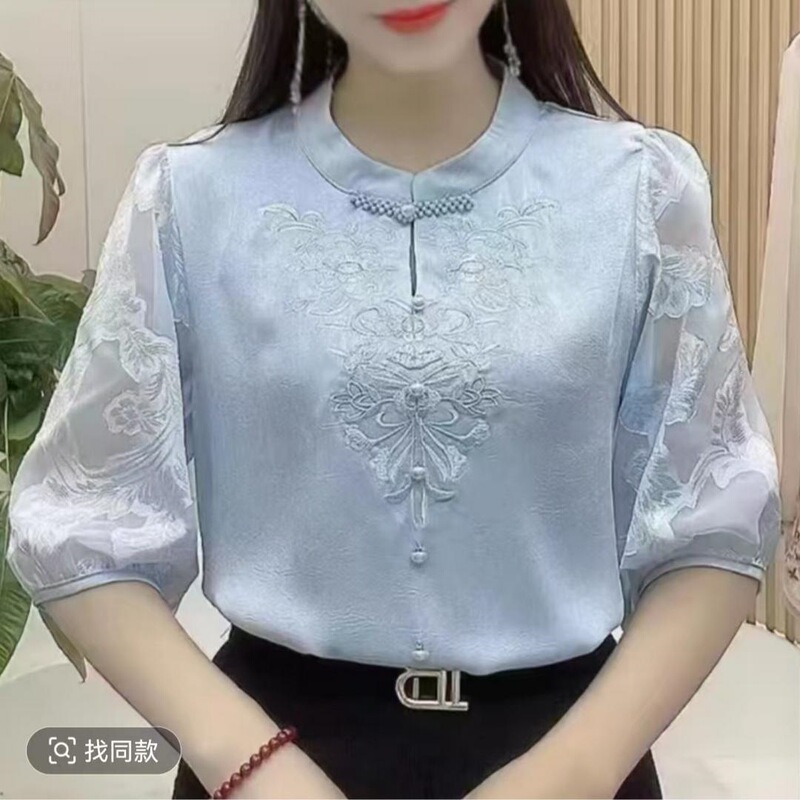 Solid Color Thin Summer Lace Half-Sleeve Hollow-Out Shirt for Women, New Stylish and Versatile Sporty Fashion
