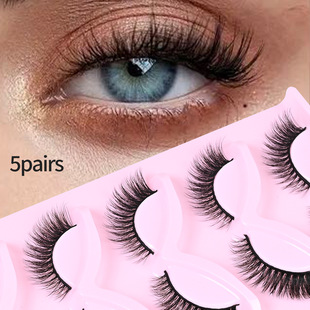Cross-border New Product 5 Pair of Fox Fake Eyelashes Amazon Natural Thick Eye Tail Pull Long Cat Eye Eyelash in stock