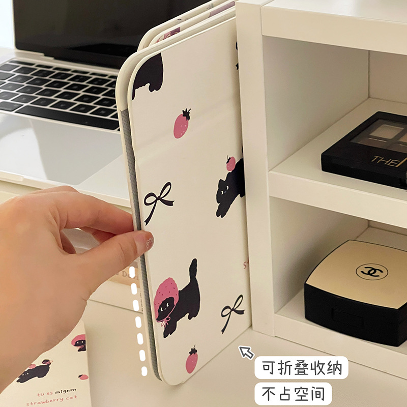 Espejo plegable de gato lindo original, dormitorio de estudiantes, espejo de maquillaje para el hogar, espejo de tocador de escritorio, portátil