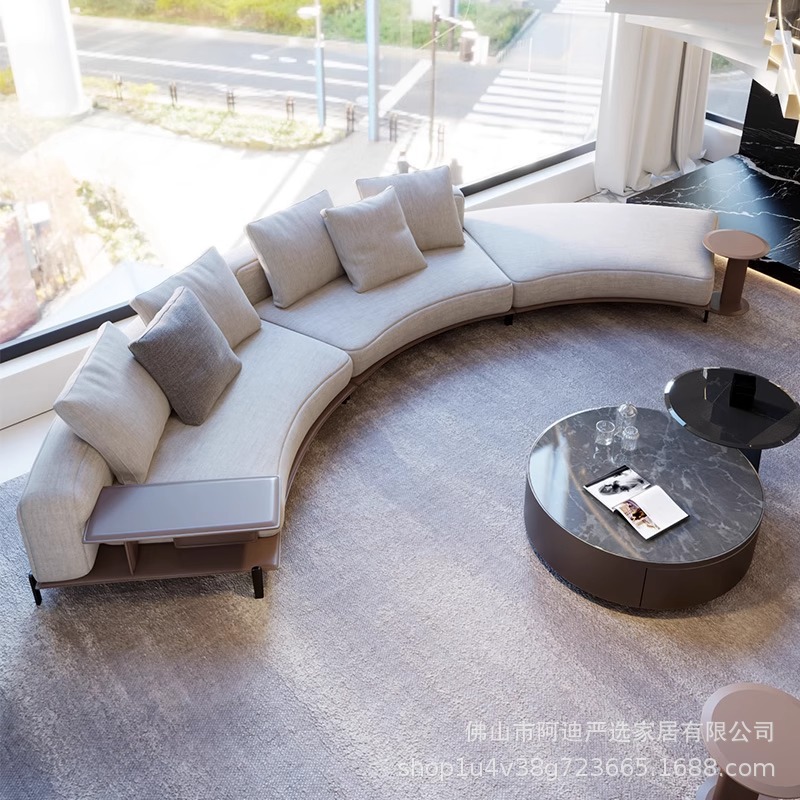 Brera Sofá Brera Esquina de cuero de lino de algodón italiano Villa curva gran piso plano sala de estar de lujo ligero de alta gama