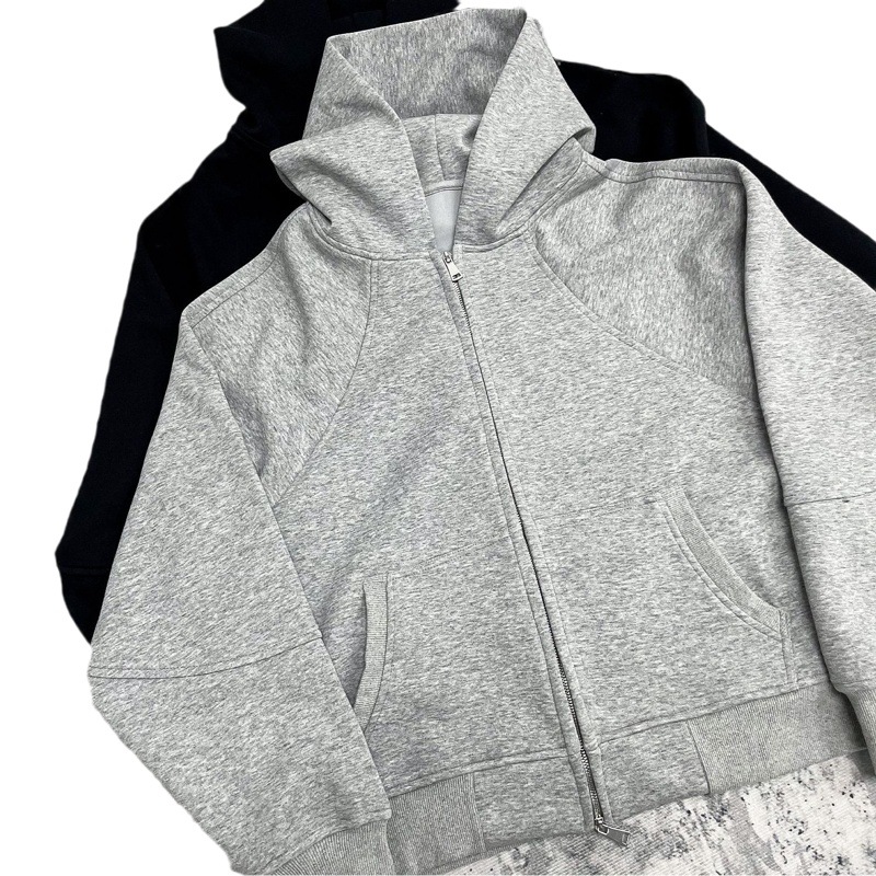 Hombres y mujeres de gota-hombro cleanfit cremallera con capucha perfil pesado corte boxy suelta color sólido básico suéter del todo-fósforo