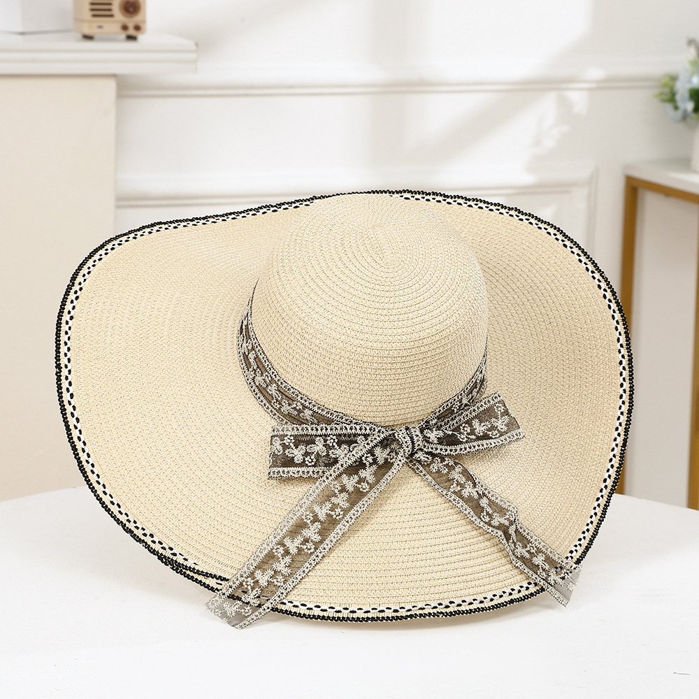 Women's Elegant Color Block Flat Eaves Straw Hat display picture 6