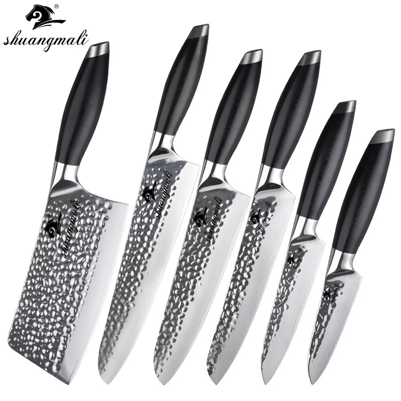Kit de cuchillos martillo 440C de acero inoxidable de cocina de seis piezas G10 mango Yangjiang exportación transfronteriza