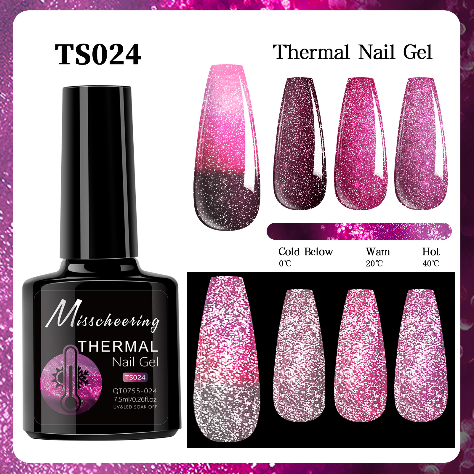 Esmalte de uñas de gel con efecto aurora que cambia con la temperatura, gel de diamante opal, gel de fototerapia de tres etapas que cambia con la temperatura, juego al por mayor.