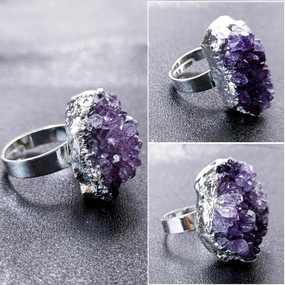 (Cross-border trading), natural ore with amethyst, agate ring with stone
