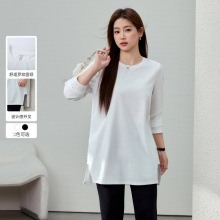 纤莉秀大码女装休闲舒适简约设计感开叉百搭T恤胖mm2024秋装新款