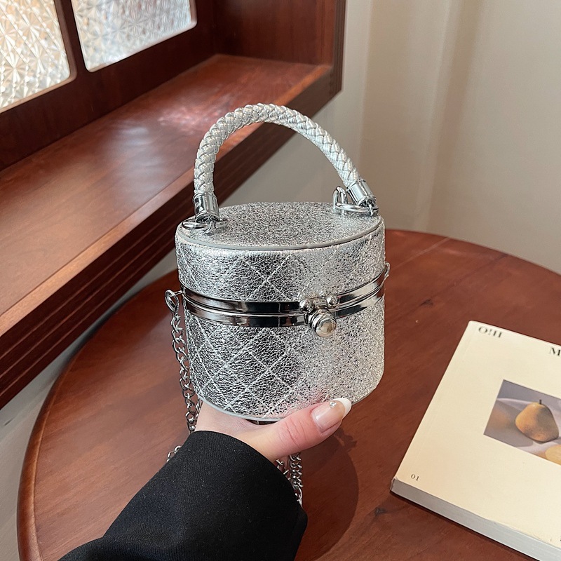 Bolso de cubo de textura de alta calidad 2025 nuevo bolso de cadena pequeño bolso de hombro fragante bolso de mensajero de hilo bordado de diamantes mujer