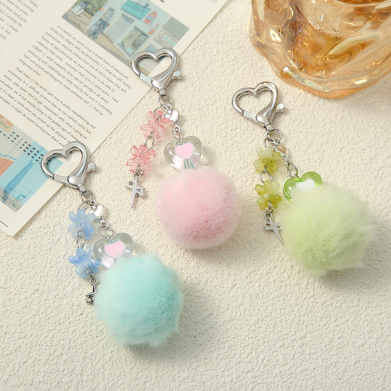 Imitation rex rabbit fur ball keychain pendant, plush ball bag pendant, acrylic butterfly heart phone chain decoration Imitation rex rabbit fur ball keychain pendant, plush ball bag pendant, acrylic butterfly heart phone chain decoration