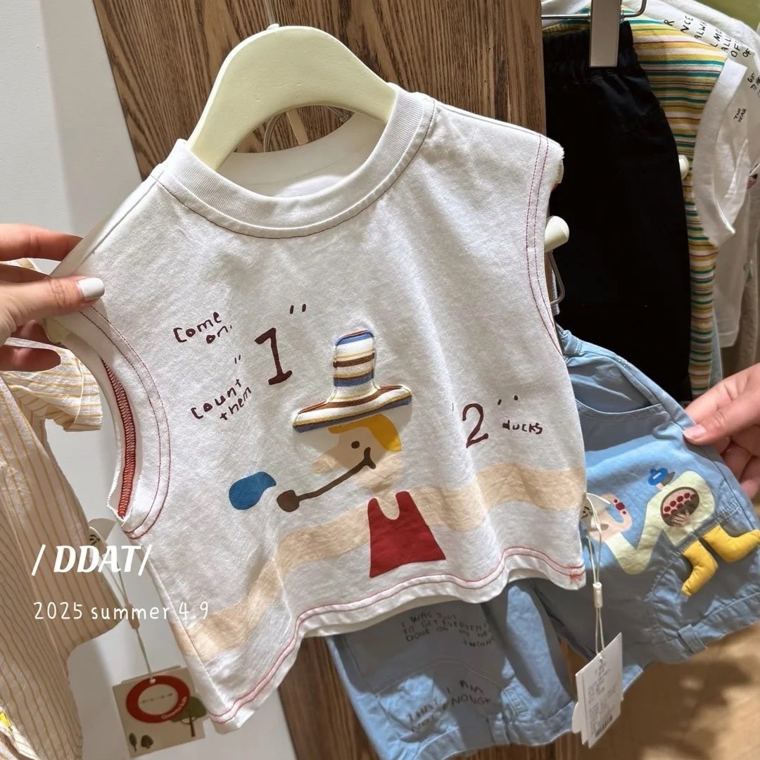 New Kidsren's Summer Thin Vest t Cartoon Stereo Round Neck Cute Stylish Baby Sleeveless T-Shirt for Boys and Girls