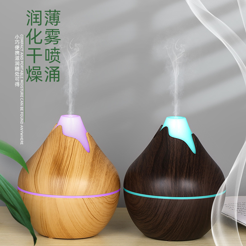 跨境静音大雾量木纹花瓶加湿器家用卧室室内办公夜灯超声波加湿器