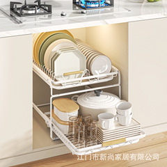 日系抽拉式沥水碗架抽屉式碗柜收纳架厨房橱柜盘子碗碟拉篮置物架