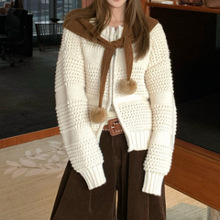 浮雕织梦 双拉链勾花毛衣女秋季新款2025宽松休闲粗针针织衫