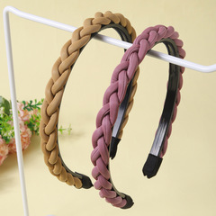 網紅高級感韓國復古麻花百搭發箍INS風仿真皮布1.5cm寬細女士頭箍