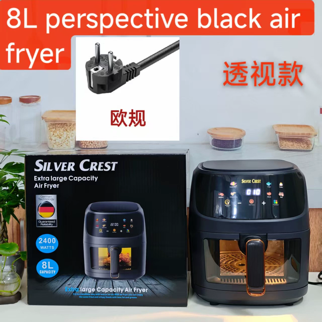 Air fryer (SILVERCREST) 8 L, see-through window, fully automatic multi-function electric fryer
