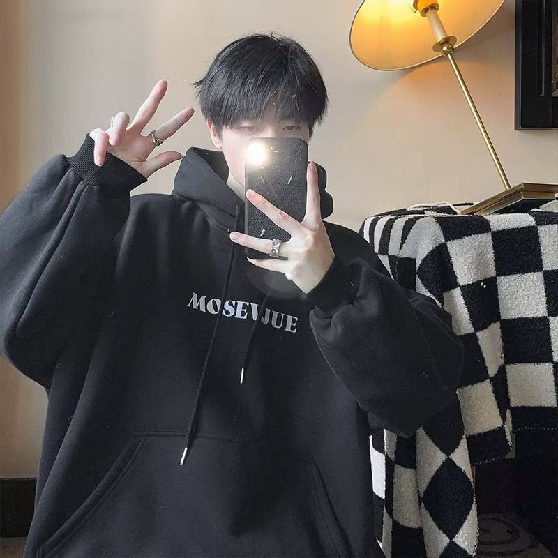 클라인 블루 기모 두꺼운 스웨터 남성 트렌디 한 홍콩 패션 브랜드 후드 커플 가을과 겨울 2024 새로운 재킷