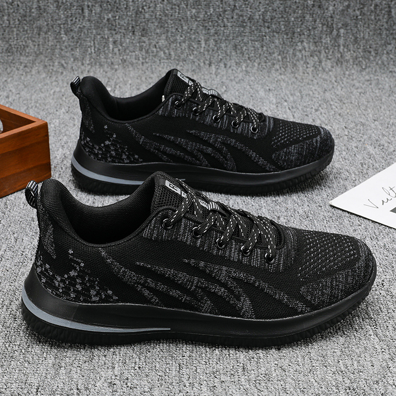 Men's Summer New Black Casual Shoes, Mesh Breathable Soft Sole Running Shoes for Men, Non-Slip