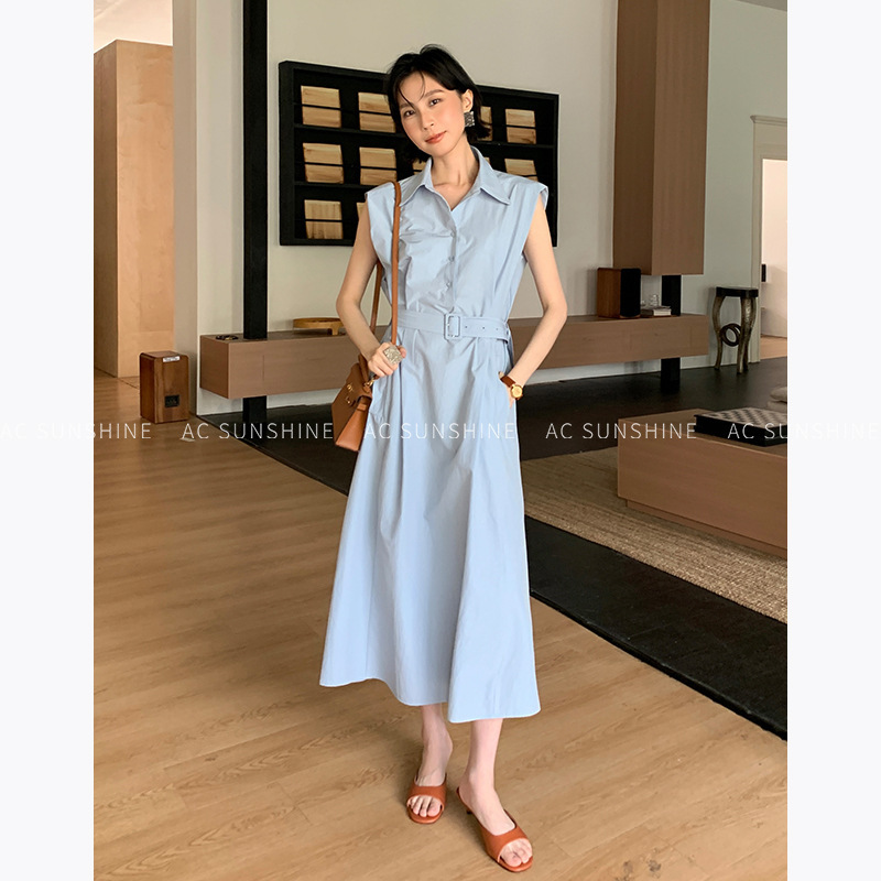 Ac Sunshine Cotton Blend X-Shaped Sleeveless Daily Work Clothing Shirt Dress Women's Summer Dress New Style 8520 Ac Sunshine Cotton Blend X-Shaped Sleeveless Daily Work Clothing Shirt Dress Women's Summer Dress New Style 8520